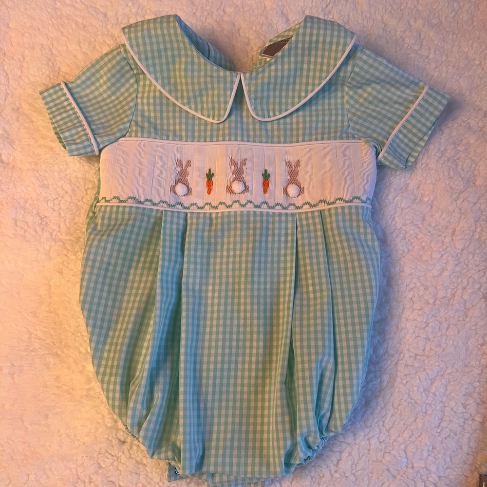 Honestly Green Gingham Baby Romper